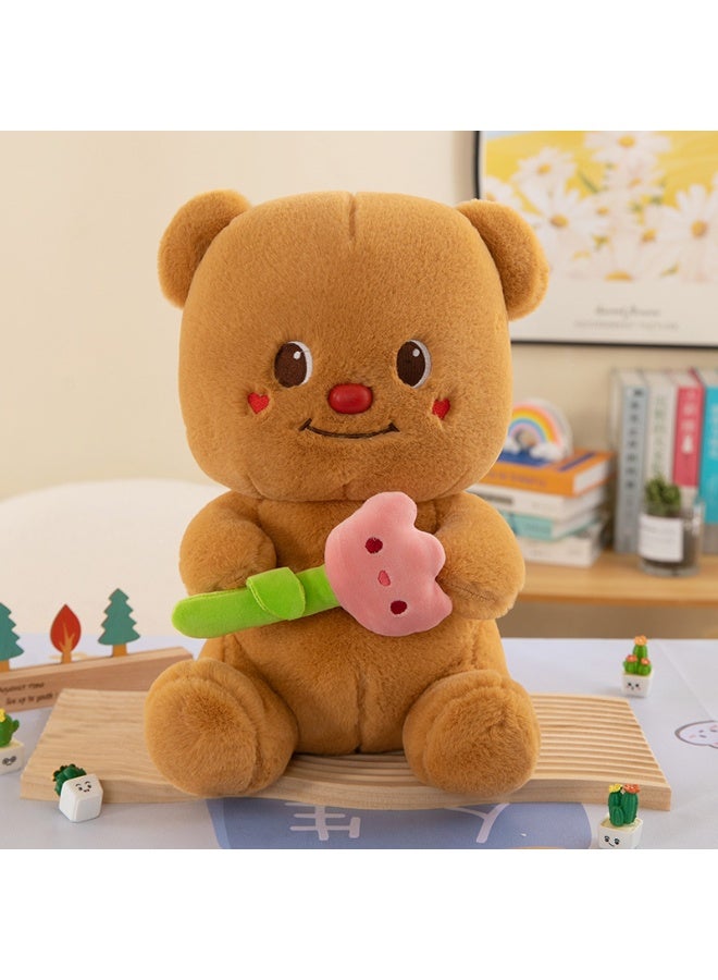 HALAMODO Butter Bear Plush Toy with Bone-Shaped Flower in Hand - A 25cm Adorable Cartoon Doll for Hugging, Perfect as a Birthday Gift, and an Ideal Decor for Bedroom, Living Room, and Desk - Image 1
