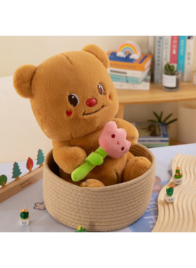 HALAMODO Butter Bear Plush Toy with Bone-Shaped Flower in Hand - A 25cm Adorable Cartoon Doll for Hugging, Perfect as a Birthday Gift, and an Ideal Decor for Bedroom, Living Room, and Desk - Image 2