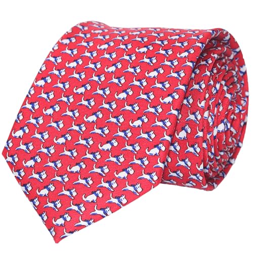 WITZROYS 100% Silk Ties for Men Handmade Neckties with Animal Printed Patterns+Gift box … (Dogs - White on Red, Regular Length - 59") - Image 1