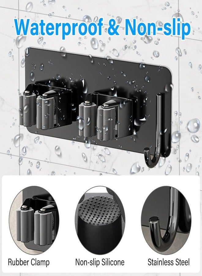 Enclave Stainless Steel Mop and Broom Holder Wall Mounted Adhesive Storage Solutions for Broom mop etc, Garage Storage Systems Broom Organizer. (2 RACK 1 HOOK/BLACK, PACK OF 1) - Image 2