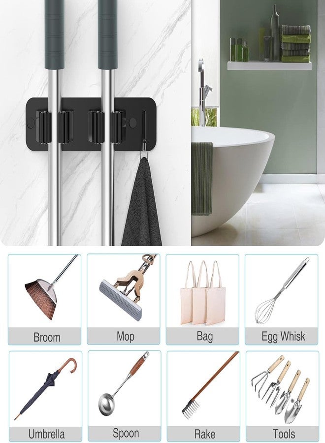 Enclave Stainless Steel Mop and Broom Holder Wall Mounted Adhesive Storage Solutions for Broom mop etc, Garage Storage Systems Broom Organizer. (2 RACK 1 HOOK/BLACK, PACK OF 1) - Image 3