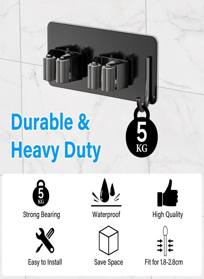 Enclave Stainless Steel Mop and Broom Holder Wall Mounted Adhesive Storage Solutions for Broom mop etc, Garage Storage Systems Broom Organizer. (2 RACK 1 HOOK/BLACK, PACK OF 1) - Image 4