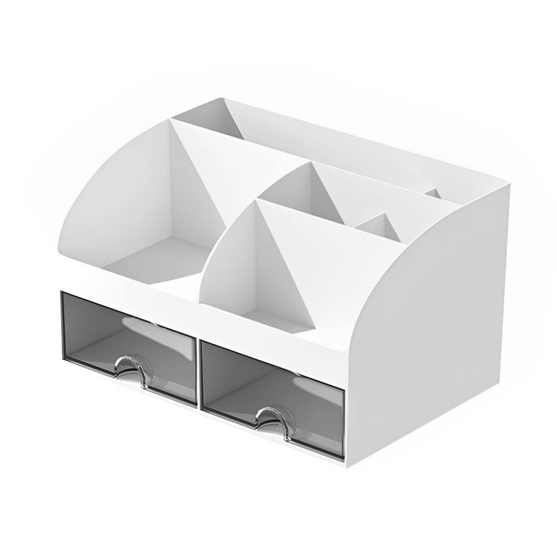 Office Desk Organizer 14.2 × 12 × 21.2 Cm White High-quality Eco-friendly Ps Material - 6-compartment 2 Clear Drawers Stationery Storage Box for Home Office School Dorm - Image 5