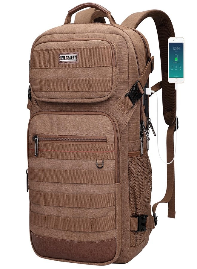 WITZMAN Canvas Travel Backpack for Men Multiple Pockets Fit 16 inch Laptop Backpack Carry-on Airline Approved(A8025 Brown) - Image 1