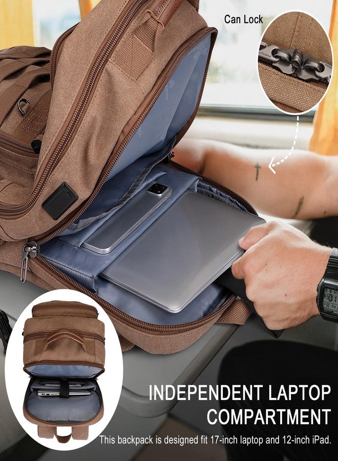 WITZMAN Canvas Travel Backpack for Men Multiple Pockets Fit 16 inch Laptop Backpack Carry-on Airline Approved(A8025 Brown) - Image 4