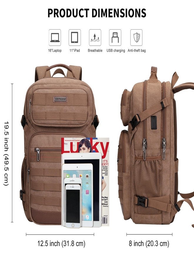 WITZMAN Canvas Travel Backpack for Men Multiple Pockets Fit 16 inch Laptop Backpack Carry-on Airline Approved(A8025 Brown) - Image 5