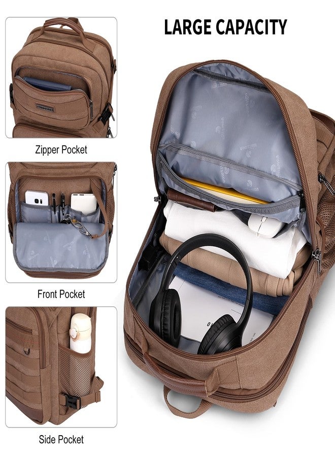 WITZMAN Canvas Travel Backpack for Men Multiple Pockets Fit 16 inch Laptop Backpack Carry-on Airline Approved(A8025 Brown) - Image 3