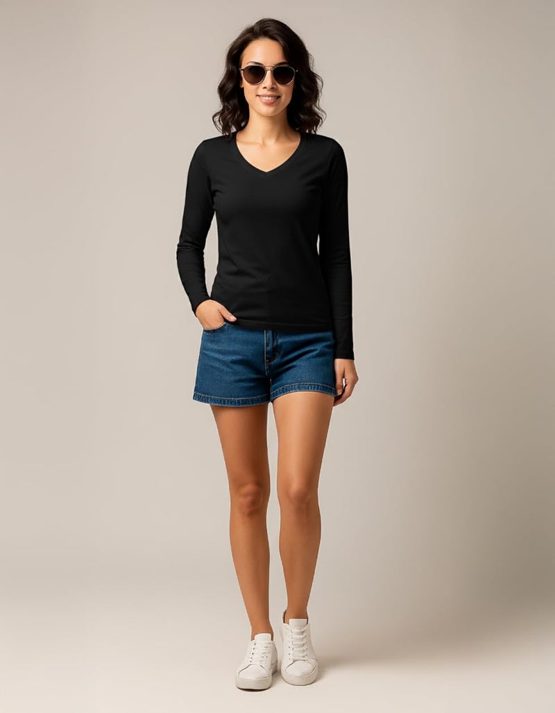 JUNEBERRY® Pure Cotton Regular Fit Solid Full Sleeve T-Shirt for Women & Girls JB_FS_V_BLK_S - Image 5
