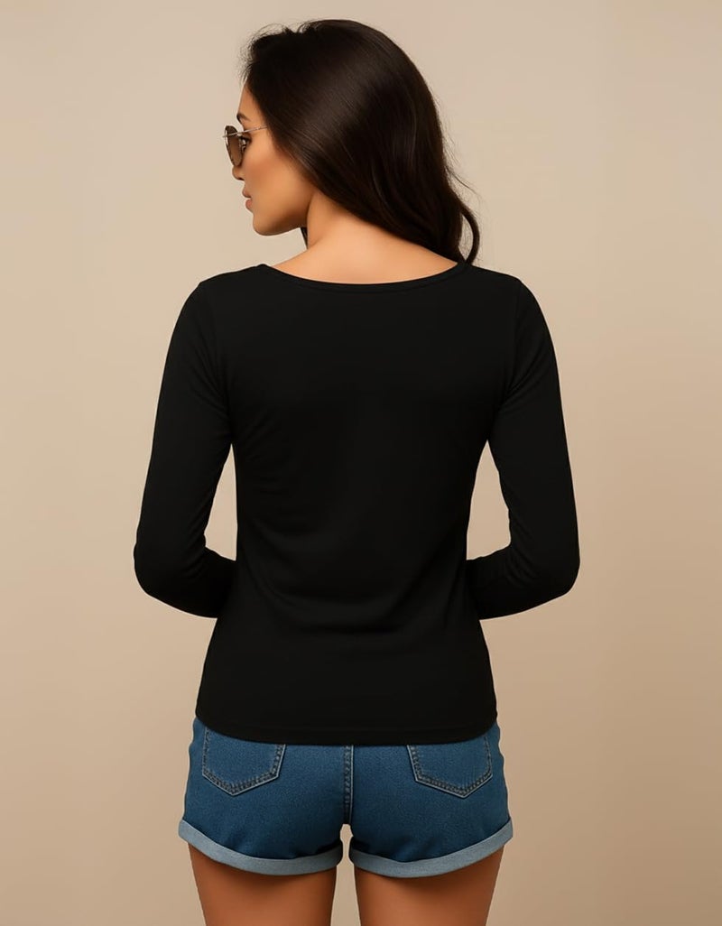 JUNEBERRY® Pure Cotton Regular Fit Solid Full Sleeve T-Shirt for Women & Girls JB_FS_V_BLK_S - Image 4