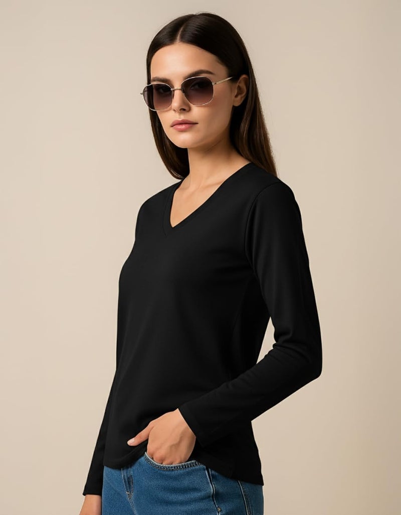 JUNEBERRY® Pure Cotton Regular Fit Solid Full Sleeve T-Shirt for Women & Girls JB_FS_V_BLK_S - Image 3