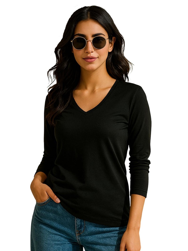 JUNEBERRY® Pure Cotton Regular Fit Solid Full Sleeve T-Shirt for Women & Girls JB_FS_V_BLK_S - Image 1