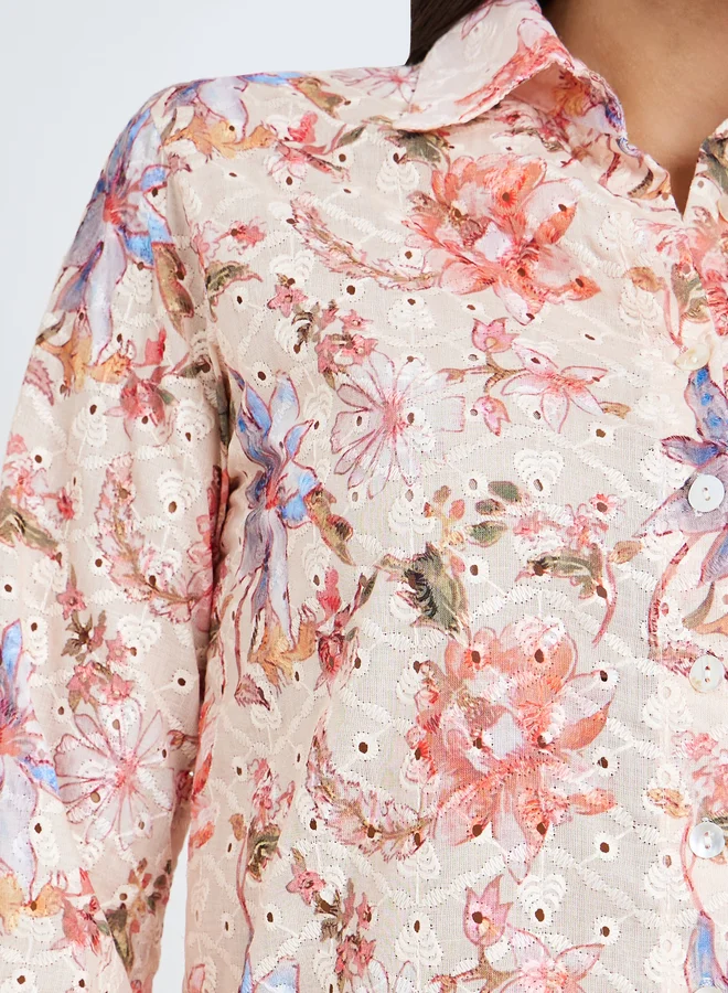 Styli Beige Beige Floral Print Shirt and Trousers Co-Ords for Women | Best Price UAE