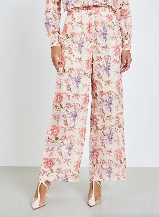 Styli Beige Beige Floral Print Shirt and Trousers Co-Ords for Women | Best Price UAE