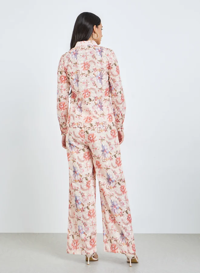 Styli Beige Beige Floral Print Shirt and Trousers Co-Ords for Women | Best Price UAE
