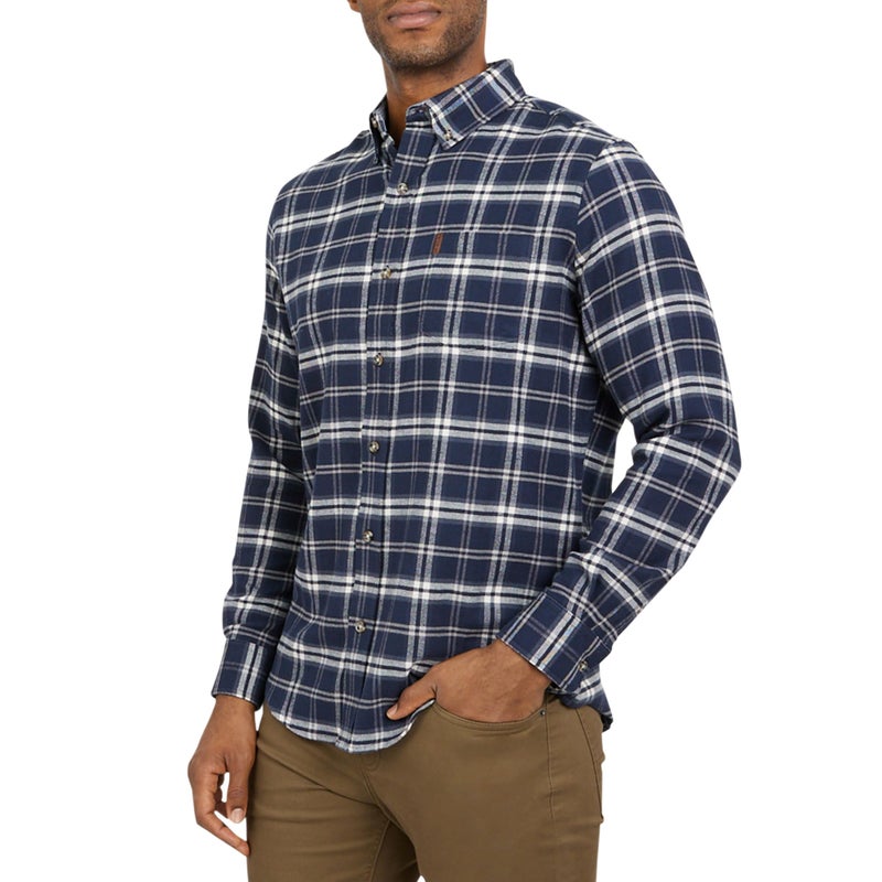 Chaps Men's Classic Fit Long Sleeve Button Down Stretch Flannel Casual Woven Shirt, Newport Navy, XX-Large - Image 1