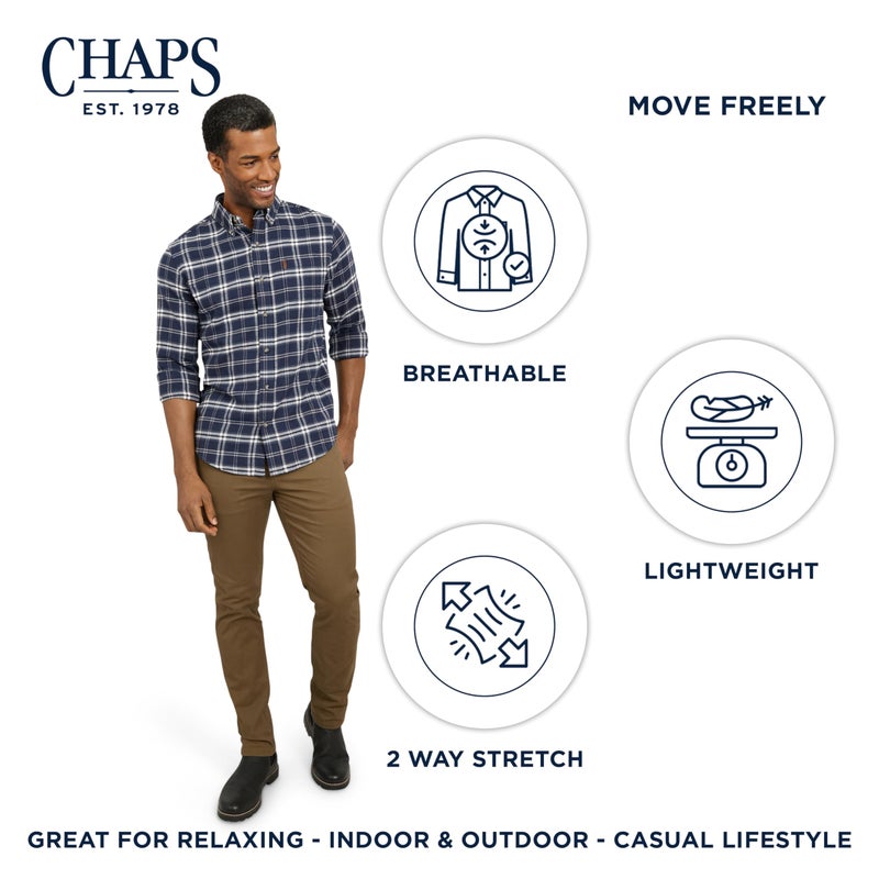 Chaps Men's Classic Fit Long Sleeve Button Down Stretch Flannel Casual Woven Shirt, Newport Navy, XX-Large - Image 3