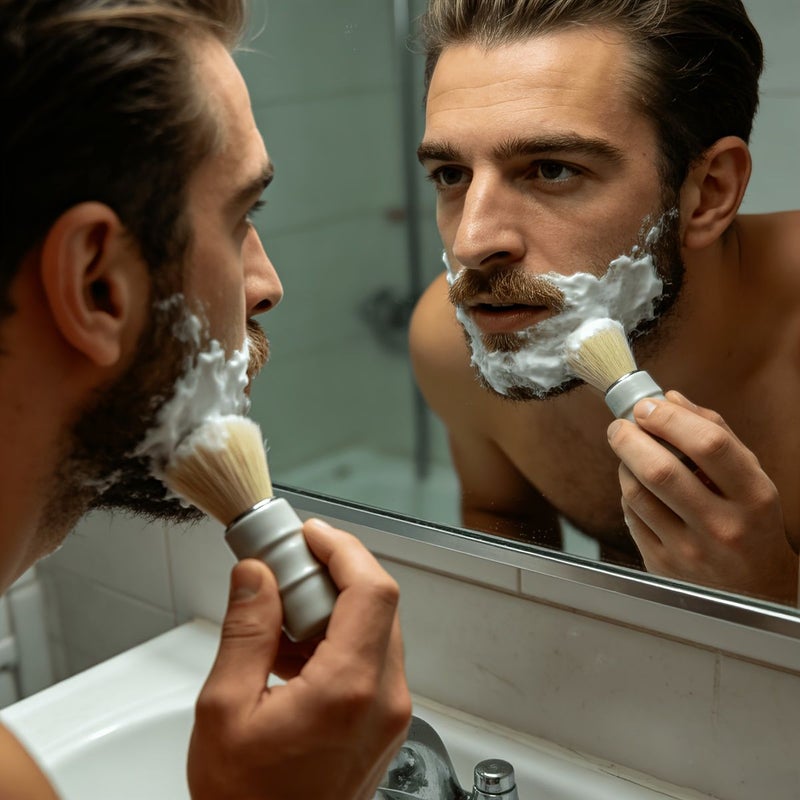 Men Three Piece Shaving Brush Set With Soft Nylon Bristles Professional Barber Foam Bowl Lathering Wand Beard Cleaning Care Tool - Image 2