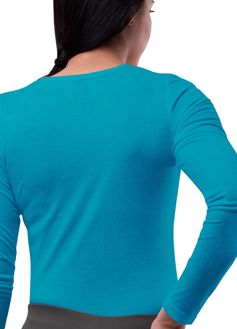 Sivvan Scrubs for Women - Long Sleeve Comfort Underscrub Tee - S8500 - Teal Blue - L - Image 2