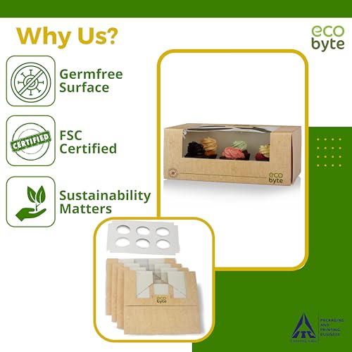 Ecobyte ITC Ecobyte Cupcake Box w/Window [10 x 6 x 4 in.] w/Cupcake Holder Inserts [2.75 in.] - Pack of 20, Recyclable Germ-Free Takeaway, Cup Cake Box for Parties, Birthdays, Bakery - Image 3