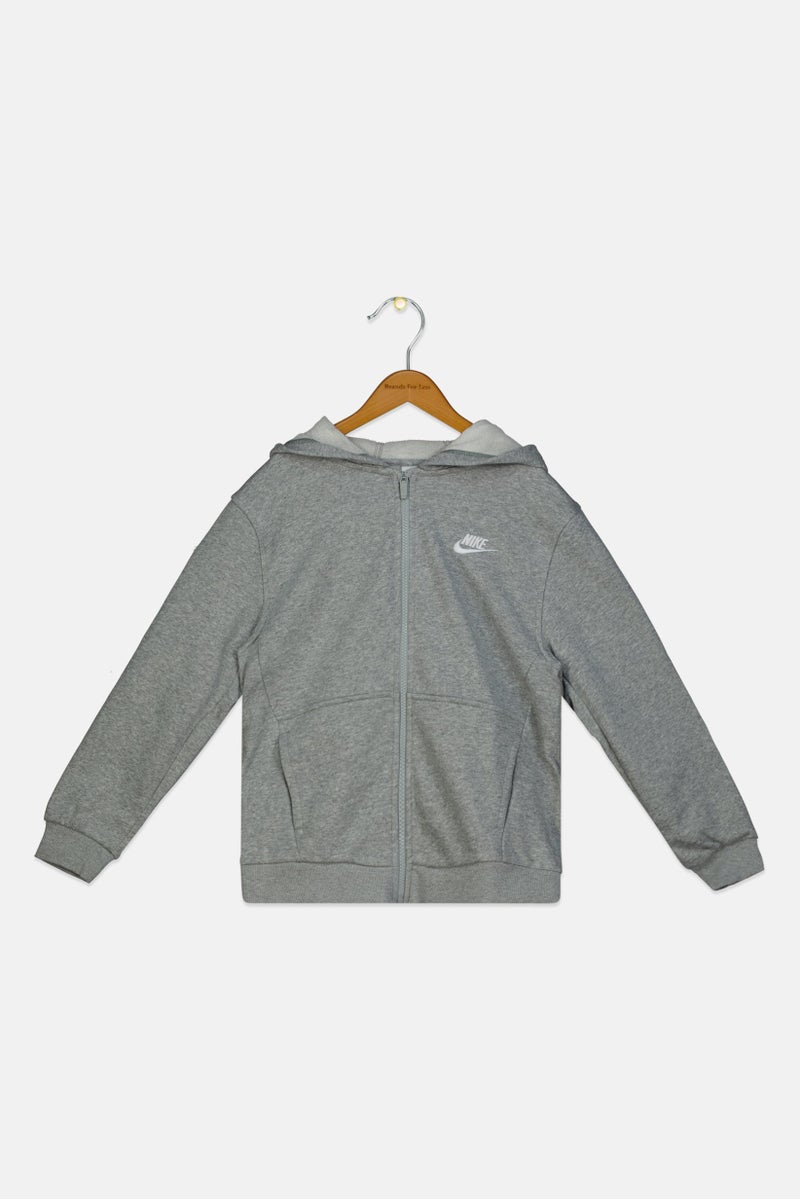 Nike Kids Girl Embroidered Logo Full Zip Outdoor Sweatshirt, Heather Grey - Image 1