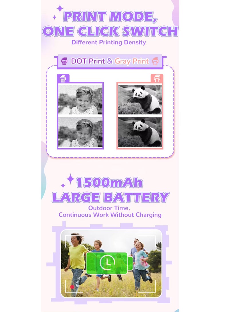 موكوم كاميرا الأطفال الفورية CP02 مع شاشة 2.4 بوصة، بطارية بسعة 1500 مللي أمبير، تخزين قابل للتوسيع حتى 32 جيجابايت، طباعة حرارية، كاميرا رقمية للأطفال من سن 3 إلى 14 سنة، هدية عيد ميلاد للبنات والأولاد، كاميرا HD للتصوير وتسجيل الفيديو، لعبة كاميرا للأطفال - Image 3