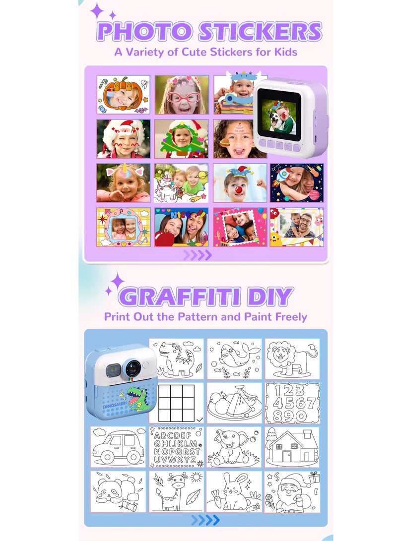 موكوم كاميرا الأطفال الفورية CP02 مع شاشة 2.4 بوصة، بطارية بسعة 1500 مللي أمبير، تخزين قابل للتوسيع حتى 32 جيجابايت، طباعة حرارية، كاميرا رقمية للأطفال من سن 3 إلى 14 سنة، هدية عيد ميلاد للبنات والأولاد، كاميرا HD للتصوير وتسجيل الفيديو، لعبة كاميرا للأطفال - Image 2