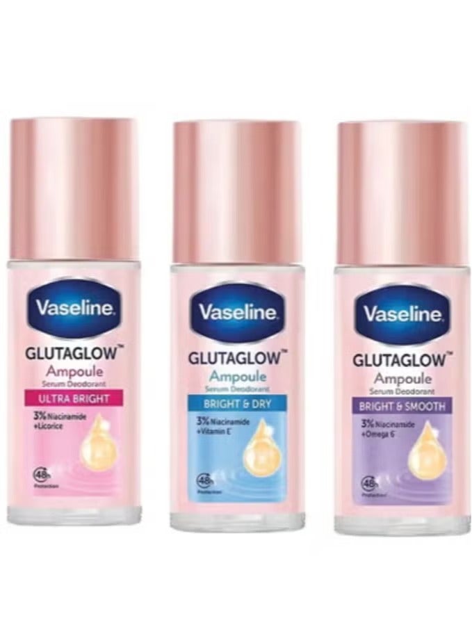 فازلين Vaseline Glutaglow Set of Ultra,Dry and Smooth Bright Ampoule Serum Deodorant each 45ml