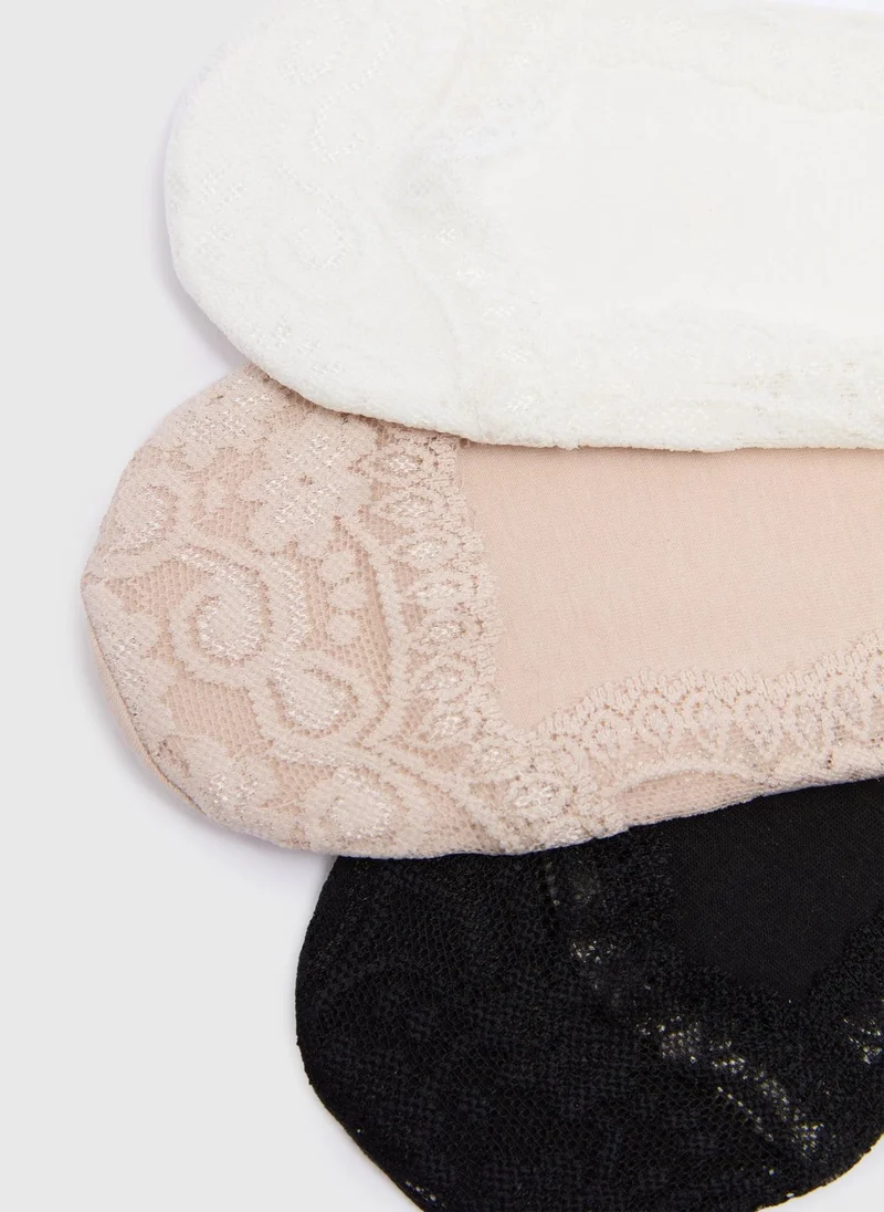 Matalan 3 Pack White Lace Footsie Socks