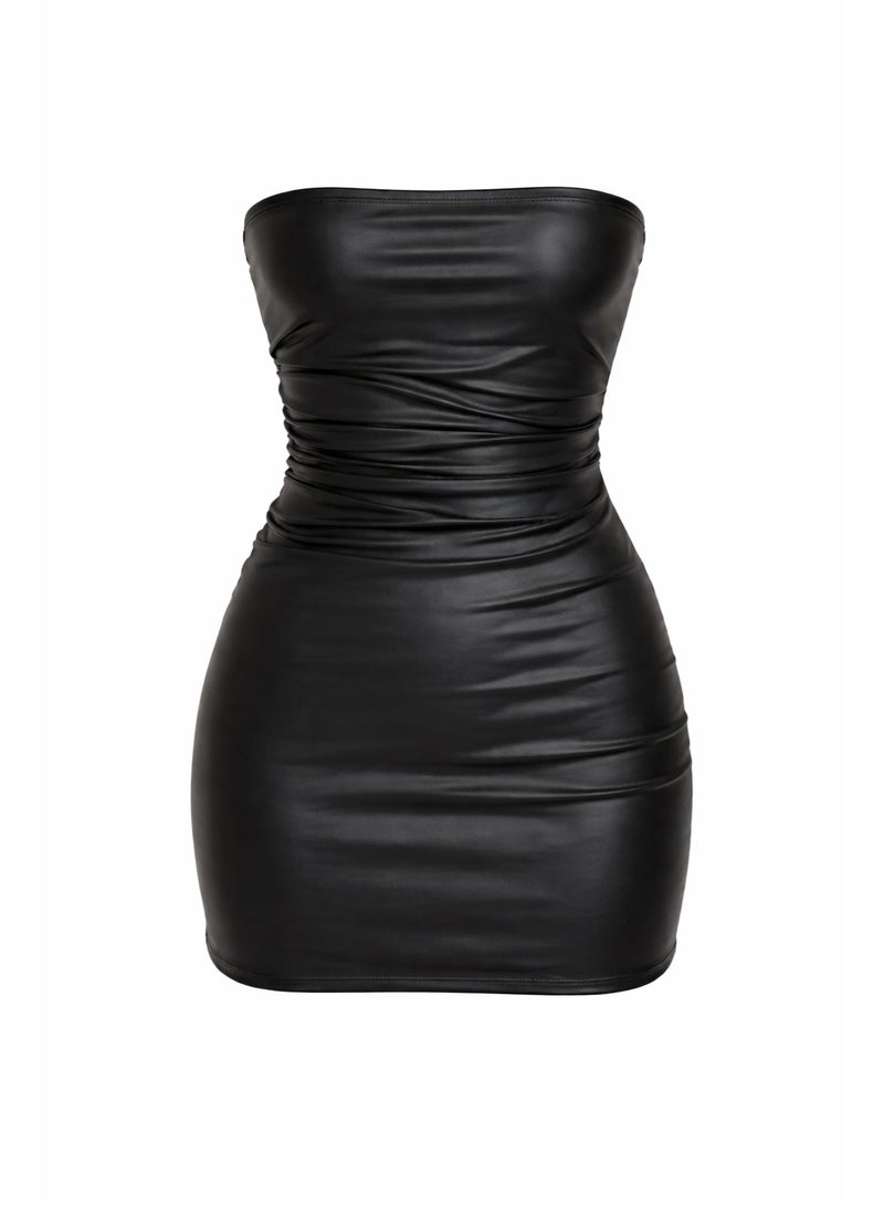 Short leather lycra dress, fits sizes 65-85 kg