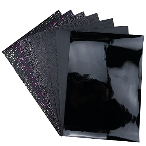 Litchi 7 Pack 8x12 Inch Faux Leather Sheets for Bow Earring, Easy to Cut Vinyl Fabric for Cricut, Durable Fade Resistant Leatherette Without Smell, Black - Image 4