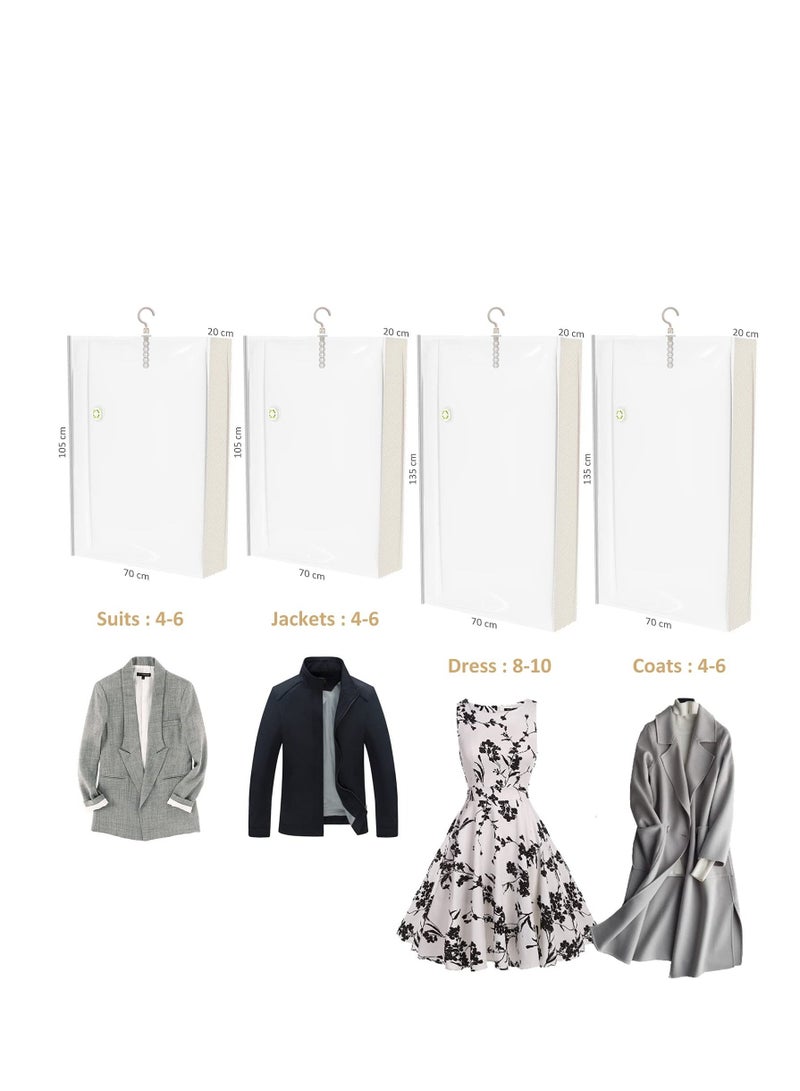 Arabest أكياس تخزين مفرغة الهواء المعلقة، 2 أكياس طويلة و2 قصيرة شفافة مفرغة من الهواء، 4 عبوات لتنظيم الخزانات وتخزينها - Image 2