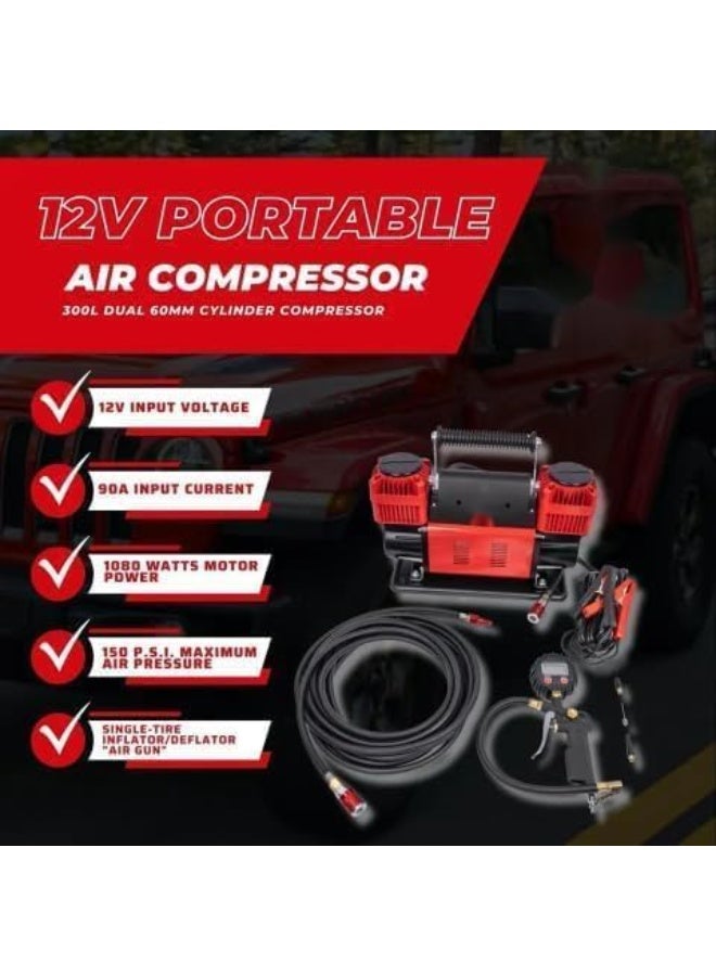 Portable 2-Cylinder Air Compressor with Carry Bag, 320L/min, Heavy Duty Metal Construction - Image 3