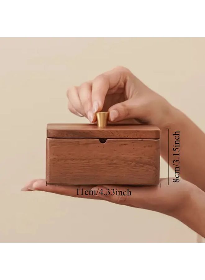Walnut Wood Ashtray With Smoke Proof Lid And Golden Liner Removable Stainless Steel Tray - Image 5