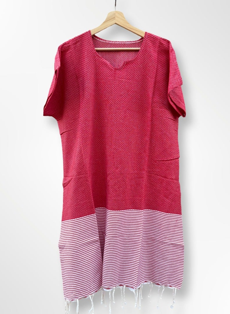 Ocean Breeze Cover-Ups Honeycomb Poncho Red - Image 1