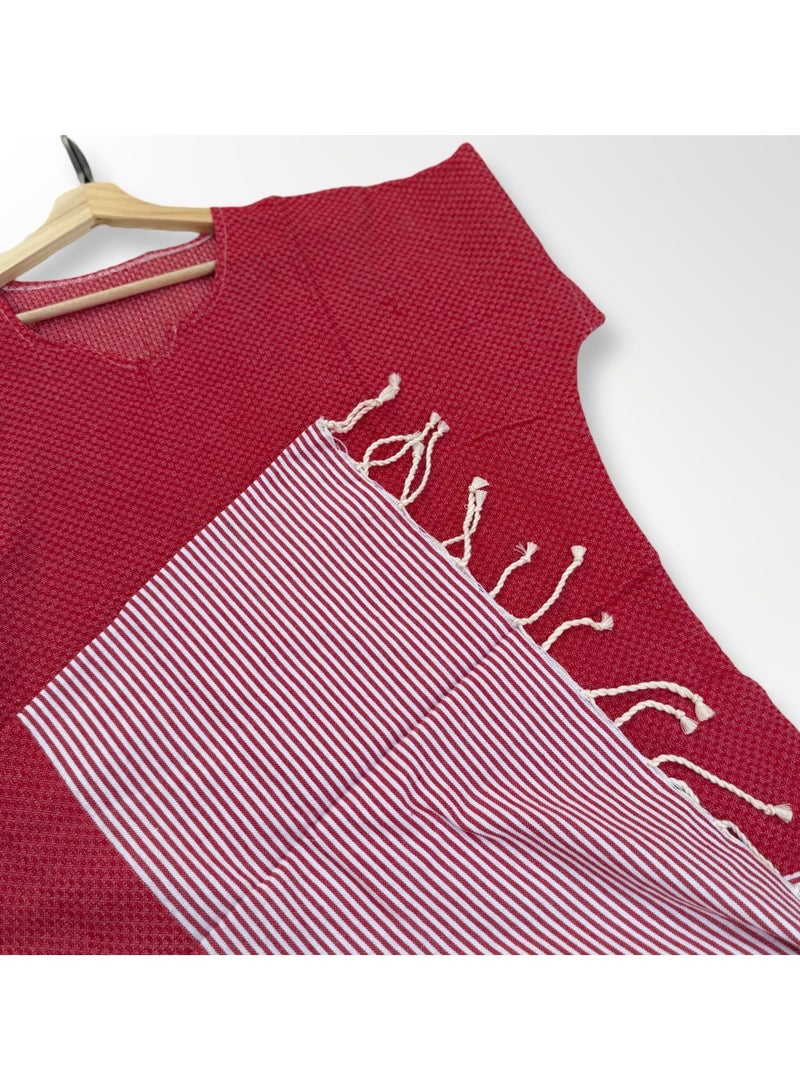Ocean Breeze Cover-Ups Honeycomb Poncho Red - Image 2