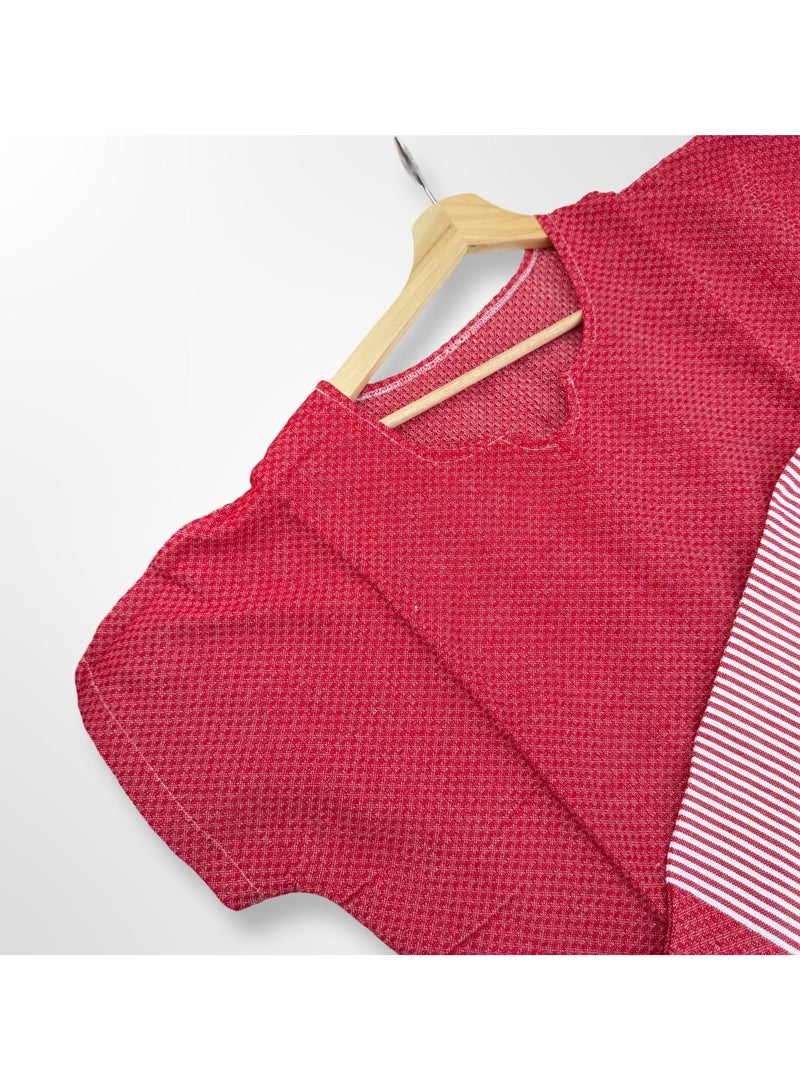 Ocean Breeze Cover-Ups Honeycomb Poncho Red - Image 3