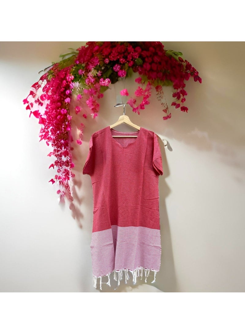 Ocean Breeze Cover-Ups Honeycomb Poncho Red - Image 4