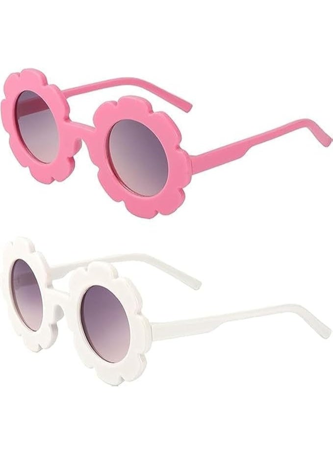2 قطعة من الزهور مع النظارات الشمسية للأطفال الصغار ، النظارات الشمسية للفتيان والفتيات ، النظارات الشمسية لطيف الطفل ، نموذج الزهور لطيف ، خفيفة ودائمة ، ليس من السهل كسر ، لا غنى عنها للفتيان والفتيات ، الأبيض والوردي - Image 1