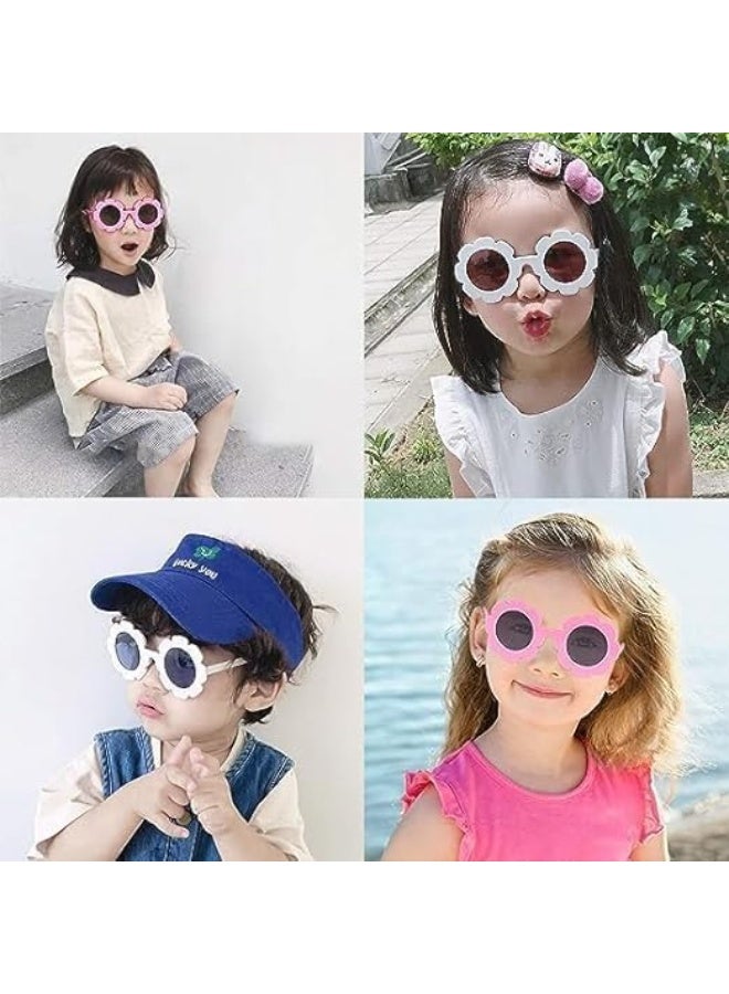 2 قطعة من الزهور مع النظارات الشمسية للأطفال الصغار ، النظارات الشمسية للفتيان والفتيات ، النظارات الشمسية لطيف الطفل ، نموذج الزهور لطيف ، خفيفة ودائمة ، ليس من السهل كسر ، لا غنى عنها للفتيان والفتيات ، الأبيض والوردي - Image 3