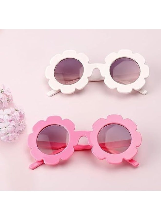 2 قطعة من الزهور مع النظارات الشمسية للأطفال الصغار ، النظارات الشمسية للفتيان والفتيات ، النظارات الشمسية لطيف الطفل ، نموذج الزهور لطيف ، خفيفة ودائمة ، ليس من السهل كسر ، لا غنى عنها للفتيان والفتيات ، الأبيض والوردي - Image 5