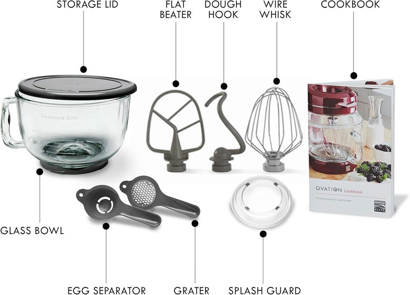 Kenmore Kenmore 849083 Elite Ovation 49083 Exclusive PourIn Top 5 quart TiltHead Kitchen Stand Mixer One Size Red Burgundy  - Image 4