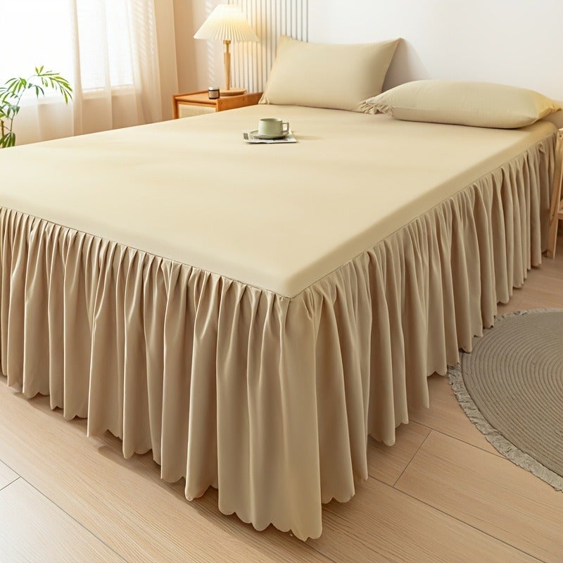 [10 Colors Available] 1pc Modern Style Elastic Perfect Bedspread with Lace, Non-Slip, Dust-Proof, Breathable And Beautiful Bed Skirt, Machine Washable, Non-Printed Fabric, Suitable for All Seasons - Hotel-Grade Mattress Protector - Image 1