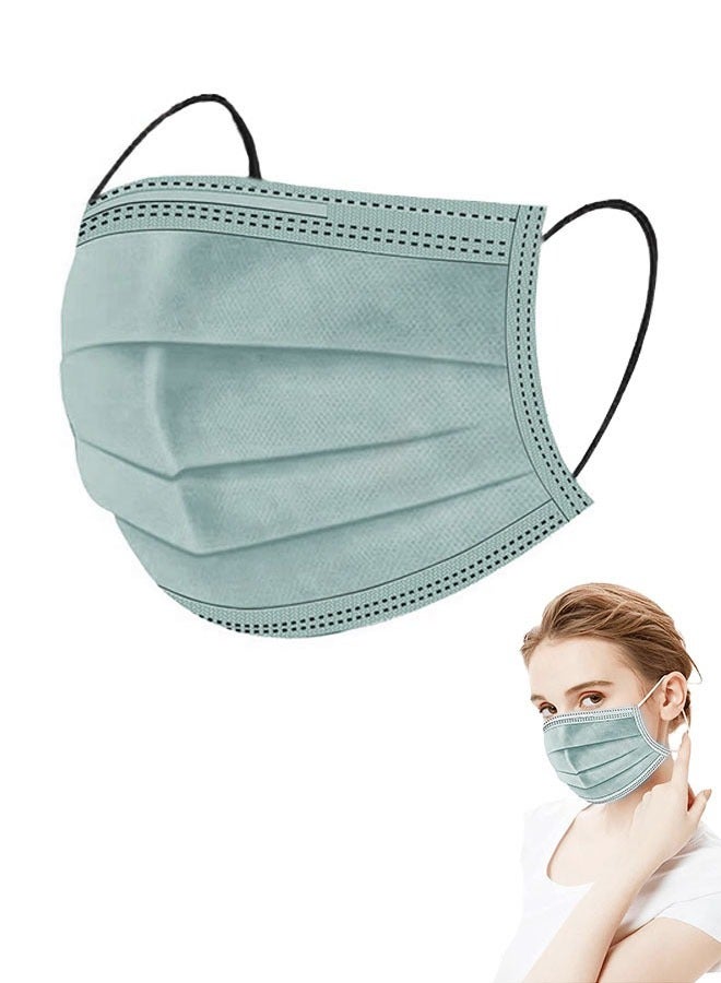 50 Pcs Disposable Individual Packs Anti Dust Face Masks, Breathable 3 Layer Non Woven Mask Facial, Metal Nose Clip Elastic Earloop Mouth Cover (Green) - Image 1
