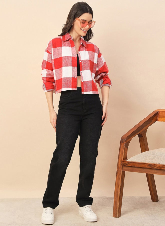 CHIMPAAANZEE Women Buffalo Checks Checked Oversized Casual Shirt - Image 2
