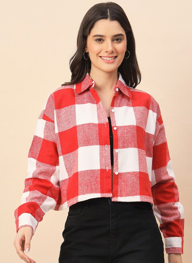 CHIMPAAANZEE Women Buffalo Checks Checked Oversized Casual Shirt - Image 5