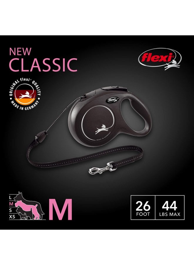 فلكسي مقود فليكسي نيو كلاسيك القابل للسحب للكلاب متوسطة الحجم حتى وزن 44 رطلاً - 26 قدمًا، أسود | مقود مانع للتشابك للمشي مع فرامل وإيقاف مؤقت وقفل بيد واحدة | منتج ألماني عالي الجودة - Image 1