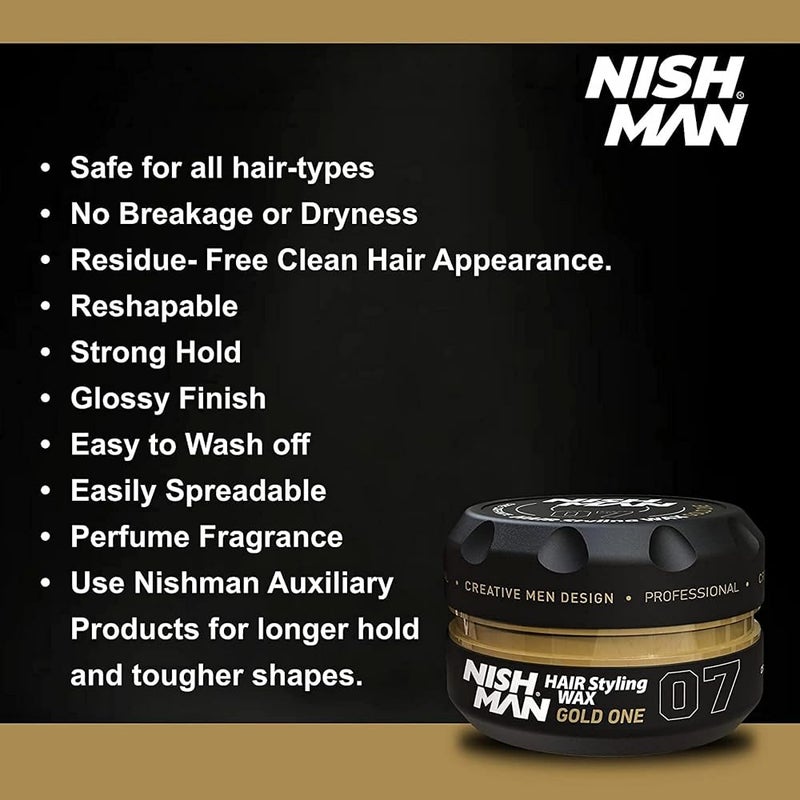 نيشمان 1 Nishman شمع تصفيف الشعر للرجال، 07 Gold One، 150 مل، عطر One Million لمعان التحكم بالحواف تثبيت قوي جداً عصا شمع للشعر جل شعر للرجال - Image 4