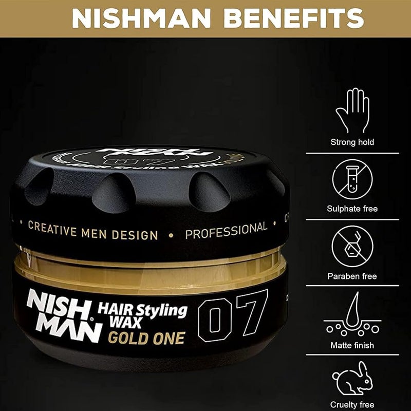 نيشمان 1 Nishman شمع تصفيف الشعر للرجال، 07 Gold One، 150 مل، عطر One Million لمعان التحكم بالحواف تثبيت قوي جداً عصا شمع للشعر جل شعر للرجال - Image 3