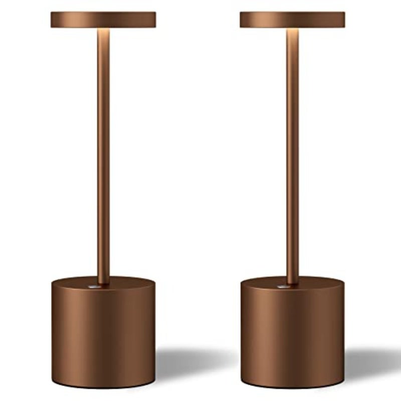 2 Pack Cordless Table Lamps, 5000mAh Rechargeable Battery Powered Lamp, Portable 3 Color Stepless Dimming Desk Lamp, Metal LED Table Light for Outdoor/Patio/Restaurant/Bedroom/Home. Brown Portable Outdoor Table Lamp, 3 Color Stepless Dimming Battery Powered Lamp for Dinner/Patio/Restaurant/Bedroom (Brown - Image 1