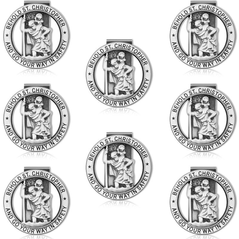 4 Pieces St Christopher Medal for Car Silver Saint Christopher Visor Clip Religious Car Medals Go Your Way in Safety Clip Auto Sun Visor Accessories for Parent Family Friend8 Pieces